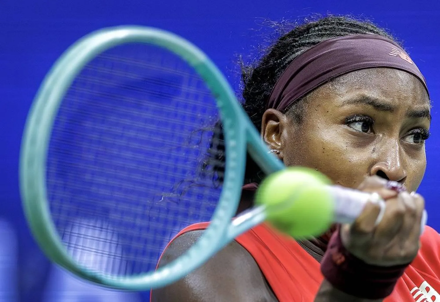 Coco Gauff of the United States in action against Ajla Tomljanovic of Australia during the first round of the US Open Tennis Championships at the USTA Billie Jean King National Tennis Center in Flushing Meadows, New York, USA, 26 August 2025. (EPA)
