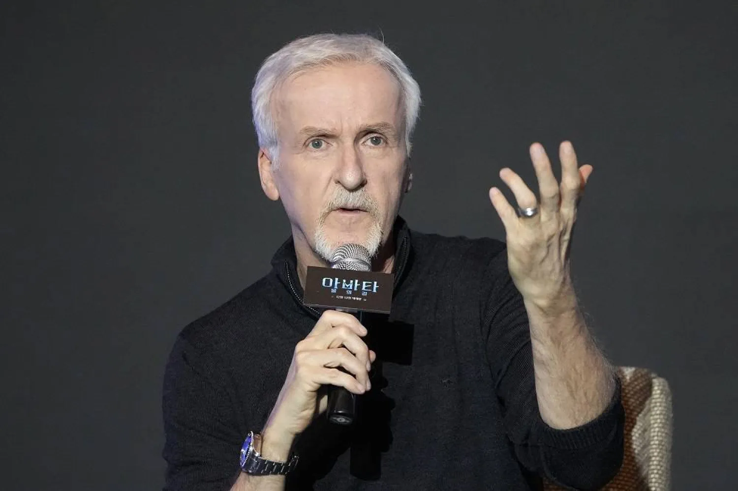 Director James Cameron speaks during the news conference to promote his latest movie "Avatar: The Way of Water" in Seoul, South Korea, on Dec. 9, 2022. (AP)