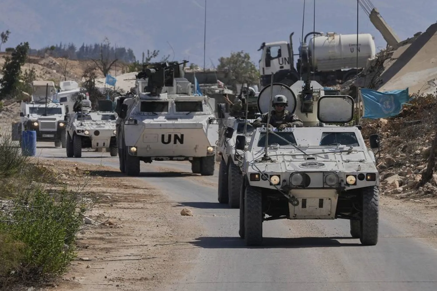  French UN peacekeepers patrol the Lebanese-Israeli border in the village of Houla, southern Lebanon, Wednesday, Aug. 20, 2025. (AP) 