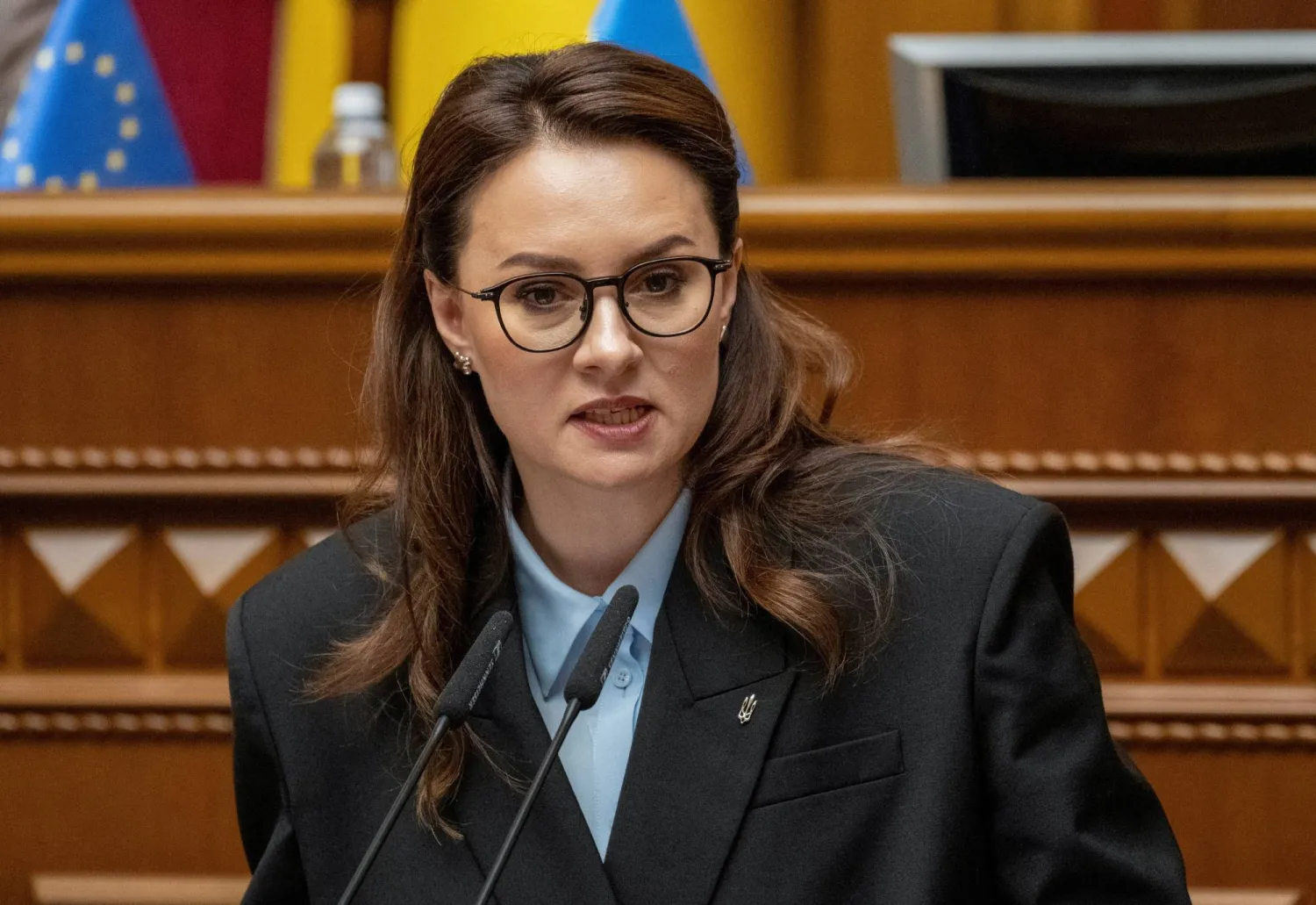 FILE PHOTO: Newly appointed Ukrainian Prime Minister Yulia Svyrydenko attends a session of Ukrainian parliament, amid Russia's attack on Ukraine, in Kyiv, Ukraine July 17, 2025. REUTERS/Andrii Nesterenko/File Photo