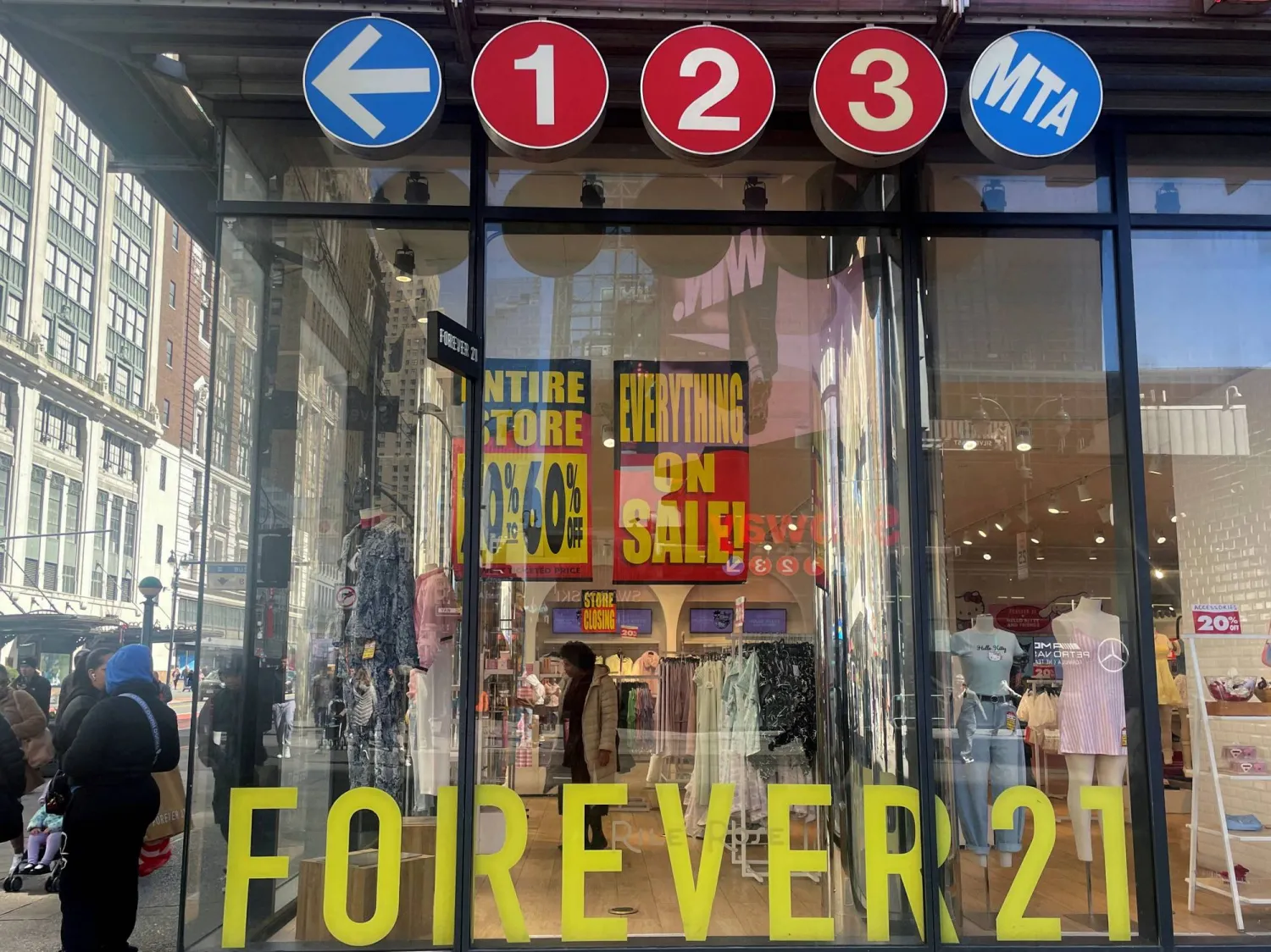 FILE PHOTO: Forever 21's Times Square location hosts a closeout sale, in New York City, US, March 18, 2025. REUTERS/Arriana McLymore/File Photo