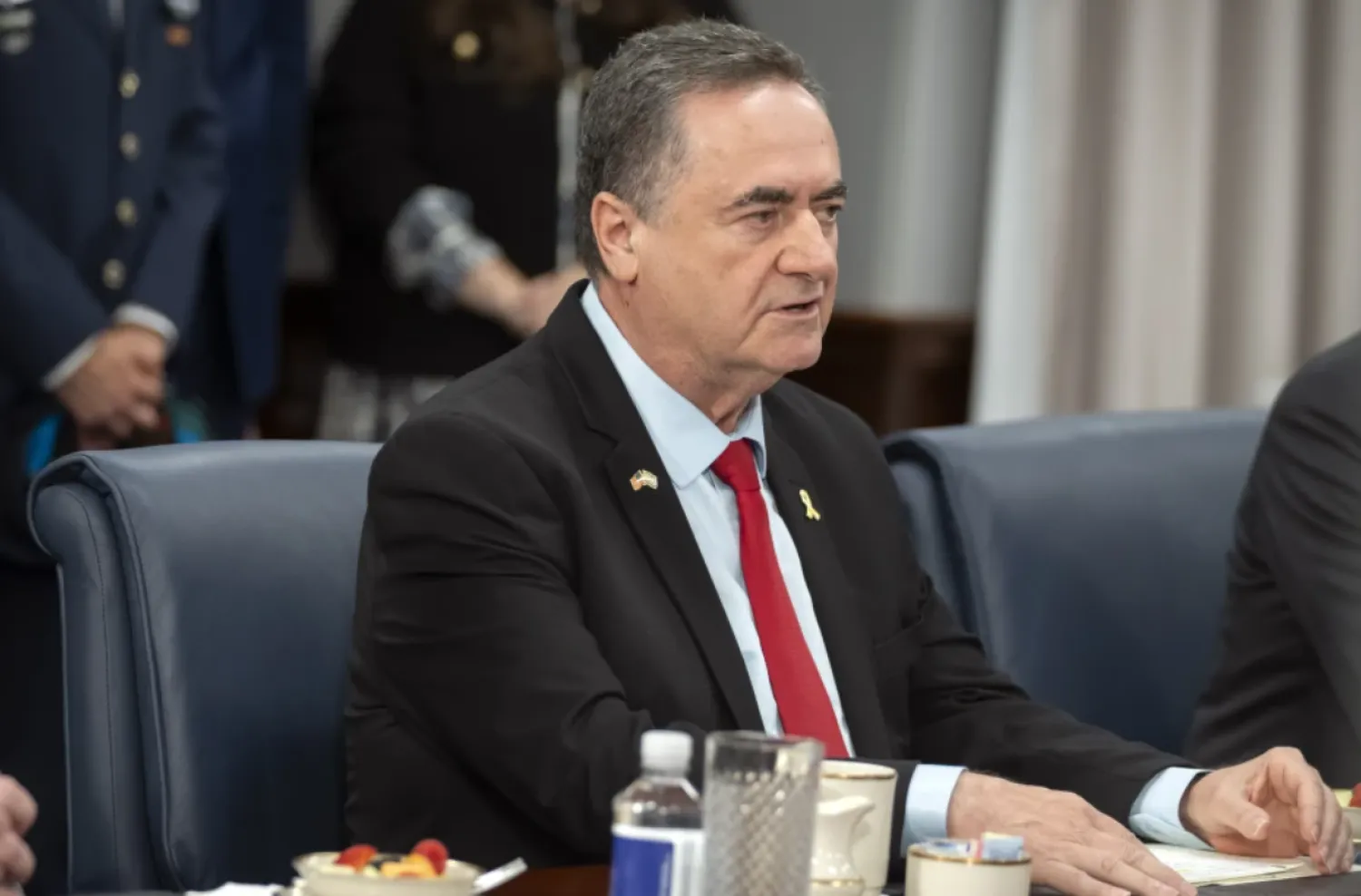 Israeli Defense Minister Israel Katz speaks during a meeting with Secretary of Defense Pete Hegseth at the Pentagon on July 18, 2025, in Washington. (AP Photo/Mark Schiefelbein, File)

