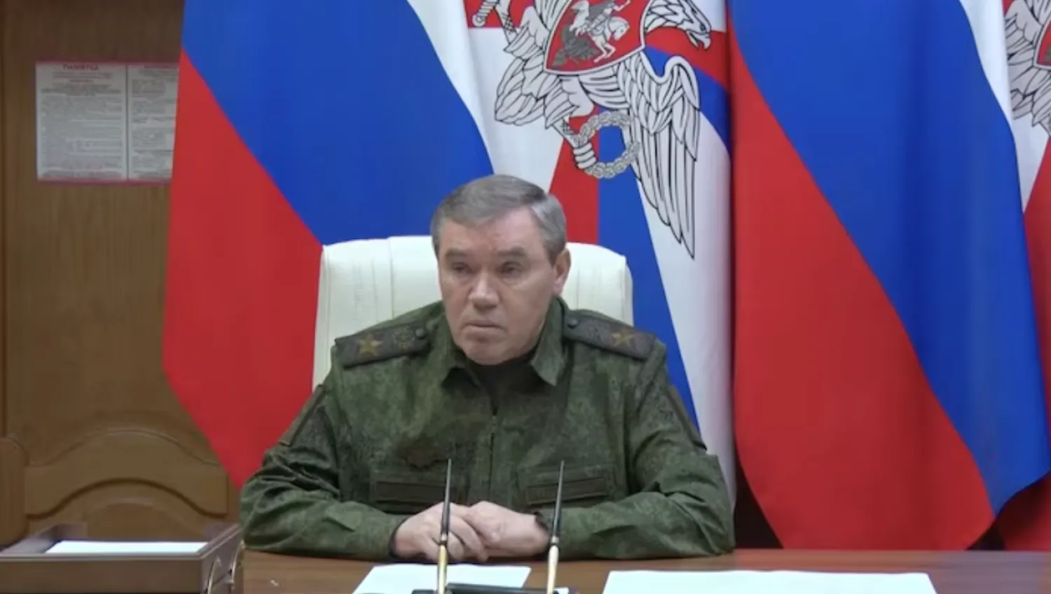 Chief of the General Staff of Russian Armed Forces Valery Gerasimov chairs a meeting with senior military officials at an unknown location, in this still image from video released August 30, 2025. Russian Defence Ministry/Handout via REUTERS 