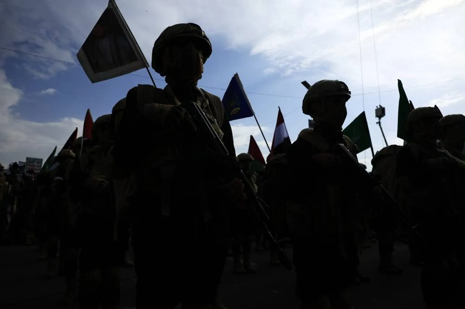 Houthi fighters participate in a protest against Israel in Sanaa, Yemen, 29 August 2025. (EPA)