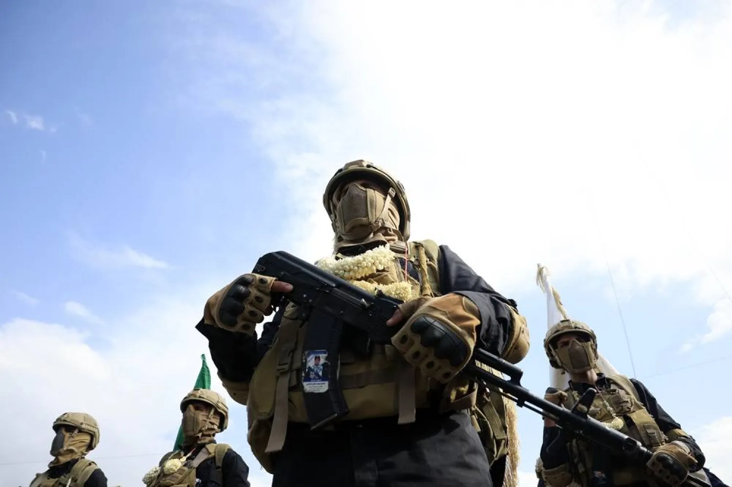 Houthi fighters participate in a protest against Israel in Sanaa, Yemen, 29 August 2025. (EPA)