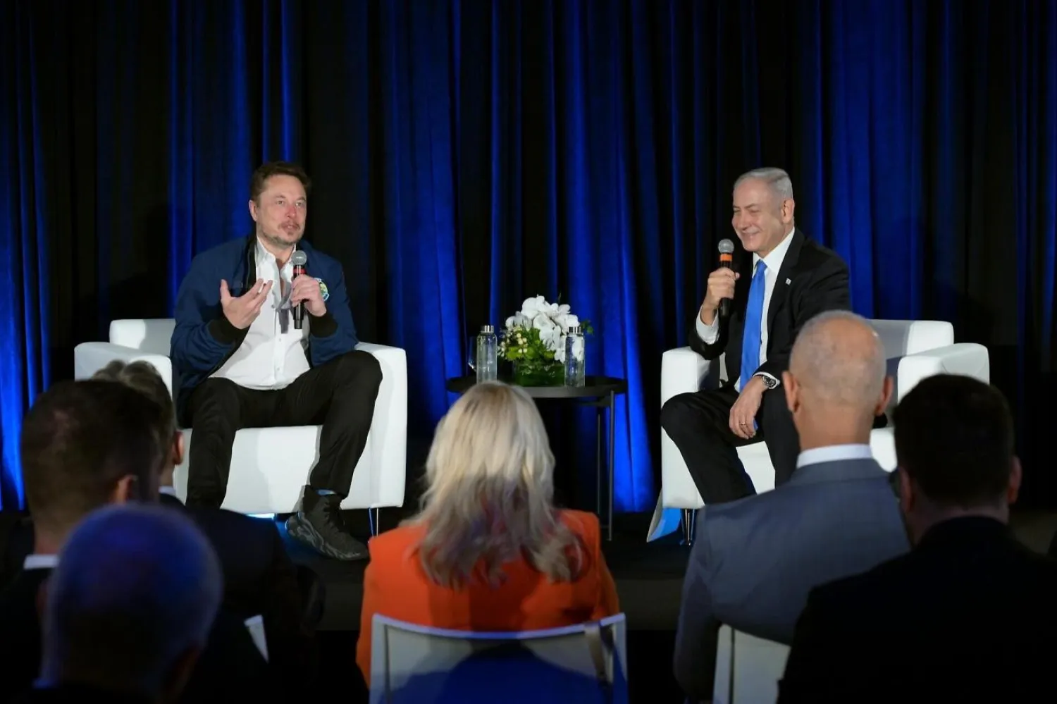 Netanyahu, 18 Eylül 2023'te Kaliforniya'daki Tesla fabrikasındaki basın toplantısında Musk'la konuşmuştu (İsrail Başbakanlık Ofisi)