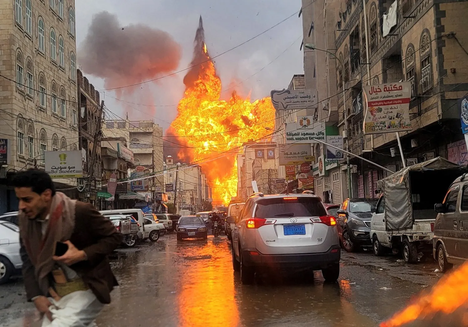 A fire ball rises from the site of an Israeli air strike in Sanaa, Yemen August 24, 2025. (Reuters) 