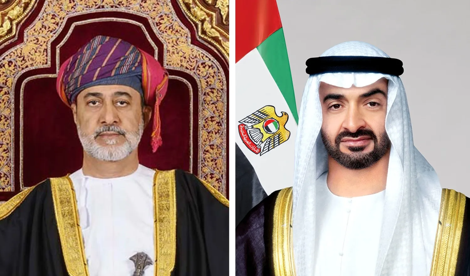 الشيخ محمد بن زايد آل نهيان رئيس دولة الإمارات والسلطان هيثم بن طارق سلطان عُمان (وام)