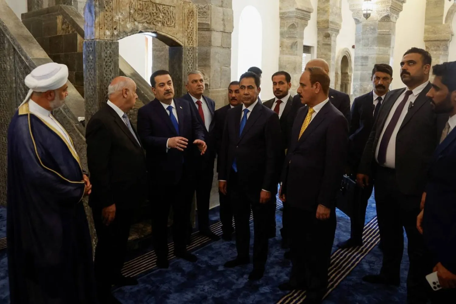 Irak Başbakanı Muhammed Şiya es-Sudani, 1 Eylül 2025 tarihinde Musul'da, 2017 yılında DEAŞ militanları tarafından tahrip edilen Büyük Nuri Camii'nin yeniden açılışına katıldı. (Reuters)