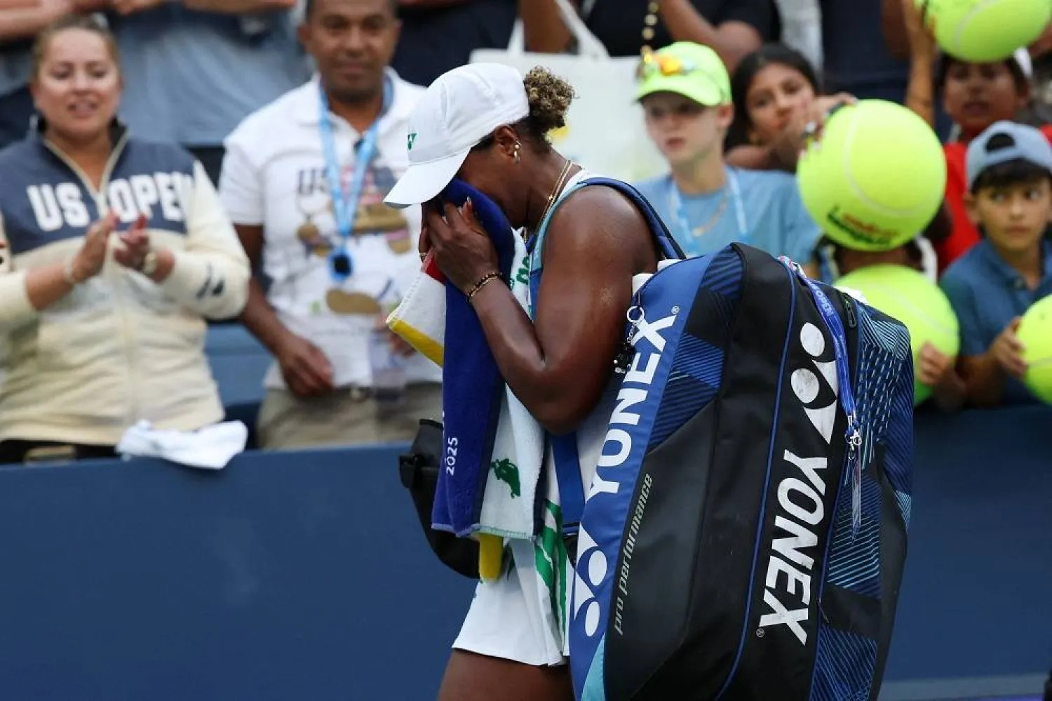 USA's Taylor Townsend departs after being defeated by Czech Republic's Barbora Krejcikova during their women's singles round of 16 tennis match on day eight of the US Open tennis tournament at the USTA Billie Jean King National Tennis Center in New York City, on August 31, 2025. (AFP)
