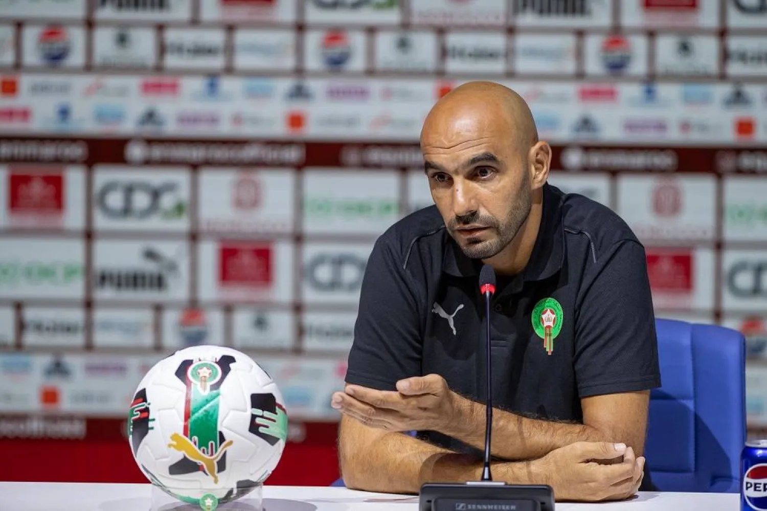 Morocco's national football team head coach Walid Regragui gives a press conference in Rabat, Morocco, on 22 August, 2025, to announce the squad called up for the upcoming FIFA World Cup qualifiers against Niger on 05 September and Zambia on 08 September 2025. (EPA)