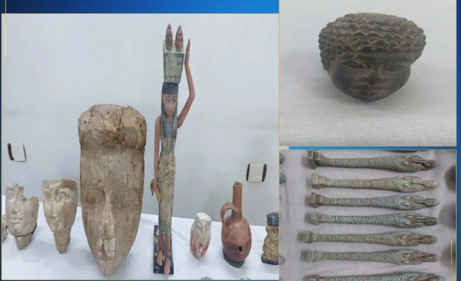 القطع الأثرية المضبوطة تعود لعصور قديمة مختلفة (وزارة الداخلية المصرية)