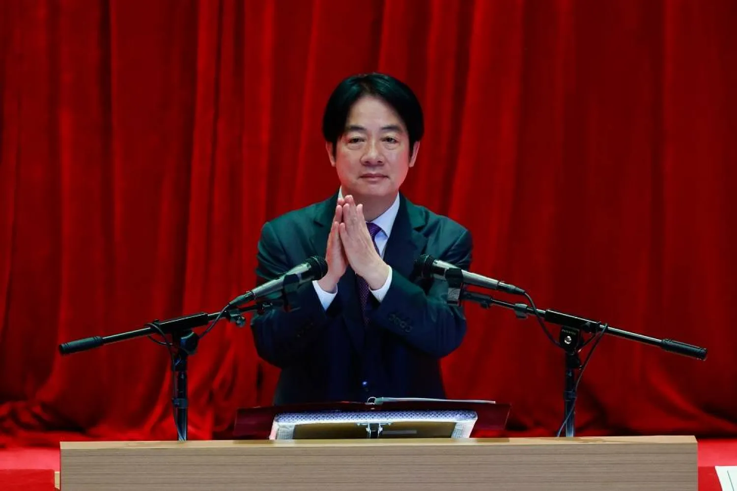 Taiwanese President William Lai (Lai Ching-te) speaks during a ceremony honoring officers and soldiers for their service ahead of Armed Forces Day in Taipei, Taiwan, 02 September 2025. (EPA)