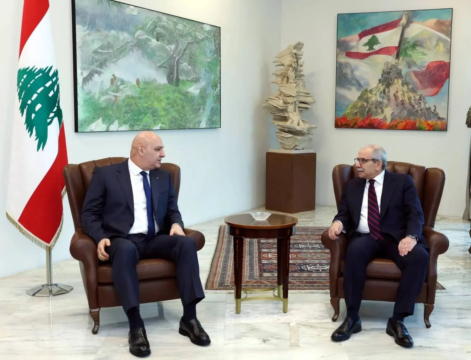 President Joseph Aoun meets with Prime Minister Nawaf Salam (Lebanese Presidency). 