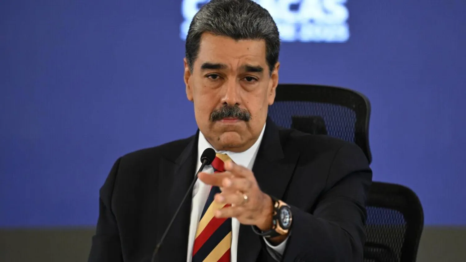 Venezuelan President Nicolas Maduro addressed members of the international press. JUAN BARRETO / AFP
