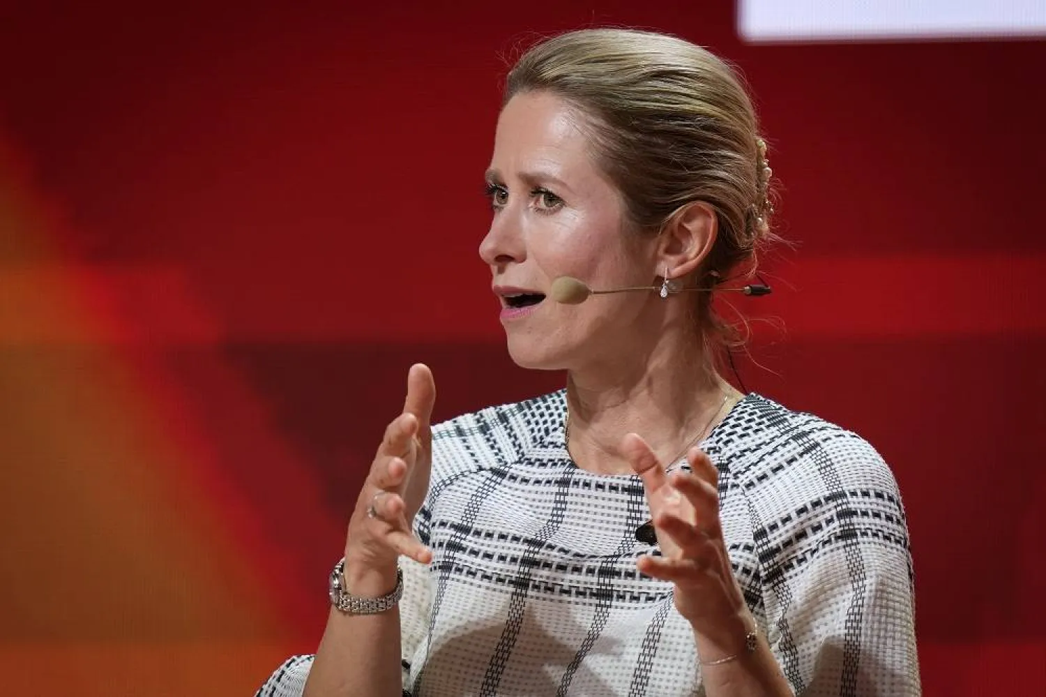Kaja Kallas, the EU High Representative for Foreign Affairs and Security Policy speaks during a one-on-one conversation at the annual Bled Strategic Forum in Bled, Slovenia, Monday, Sept. 1, 2025. (AP)