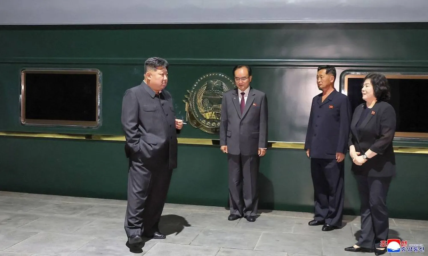  This picture taken on September 1, 2025 and released from North Korea's official Korean Central News Agency (KCNA) via KNS on September 2, 2025 shows North Korea's leader Kim Jong Un (L) as he departs from Pyongyang by special train to visit China. (KCNA via KNS / AFP)