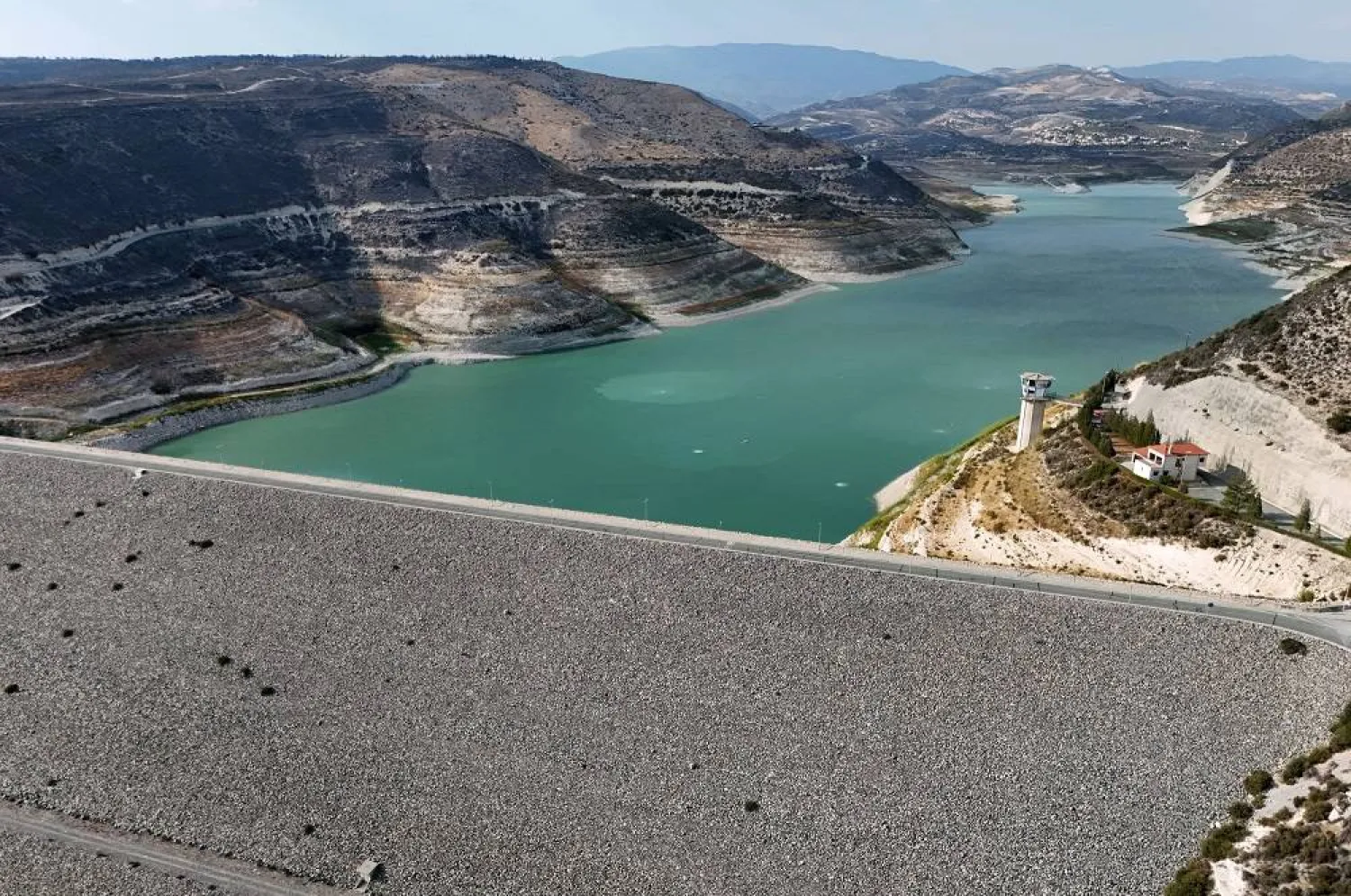 An aerial view of Kouris reservoir in Limassol, Cyprus August 27, 2025. (Reuters)