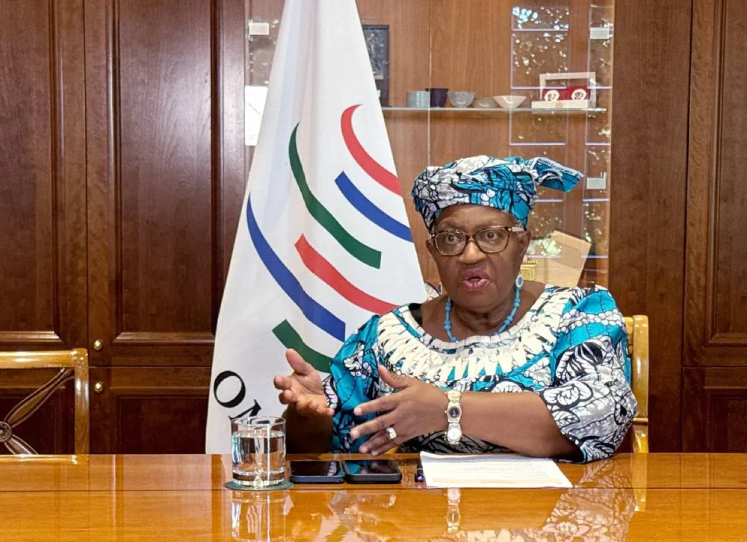 Ngozi Okonjo-Iweala, Director general of the World Trade Organization (WTO) attends an interview with Reuters in Geneva, Switzerland, September 2, 2025. (Reuters) 