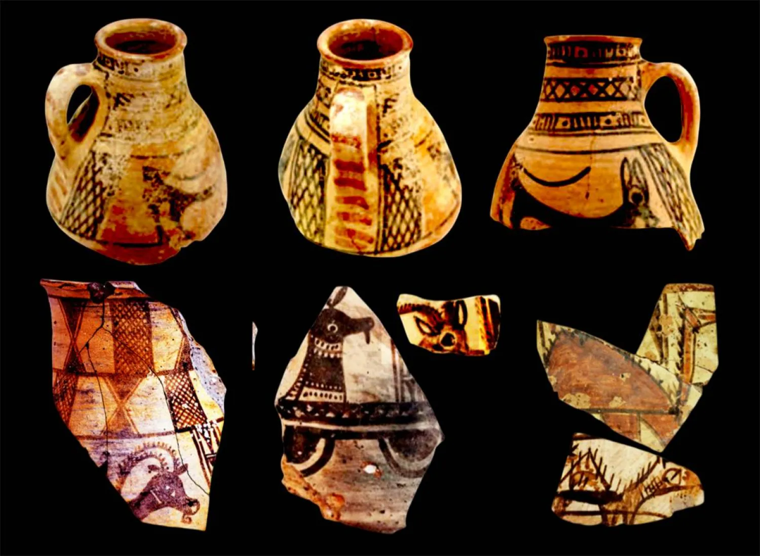 ست قطع فخارية من موقع واحة قُريّة في منطقة تبوك