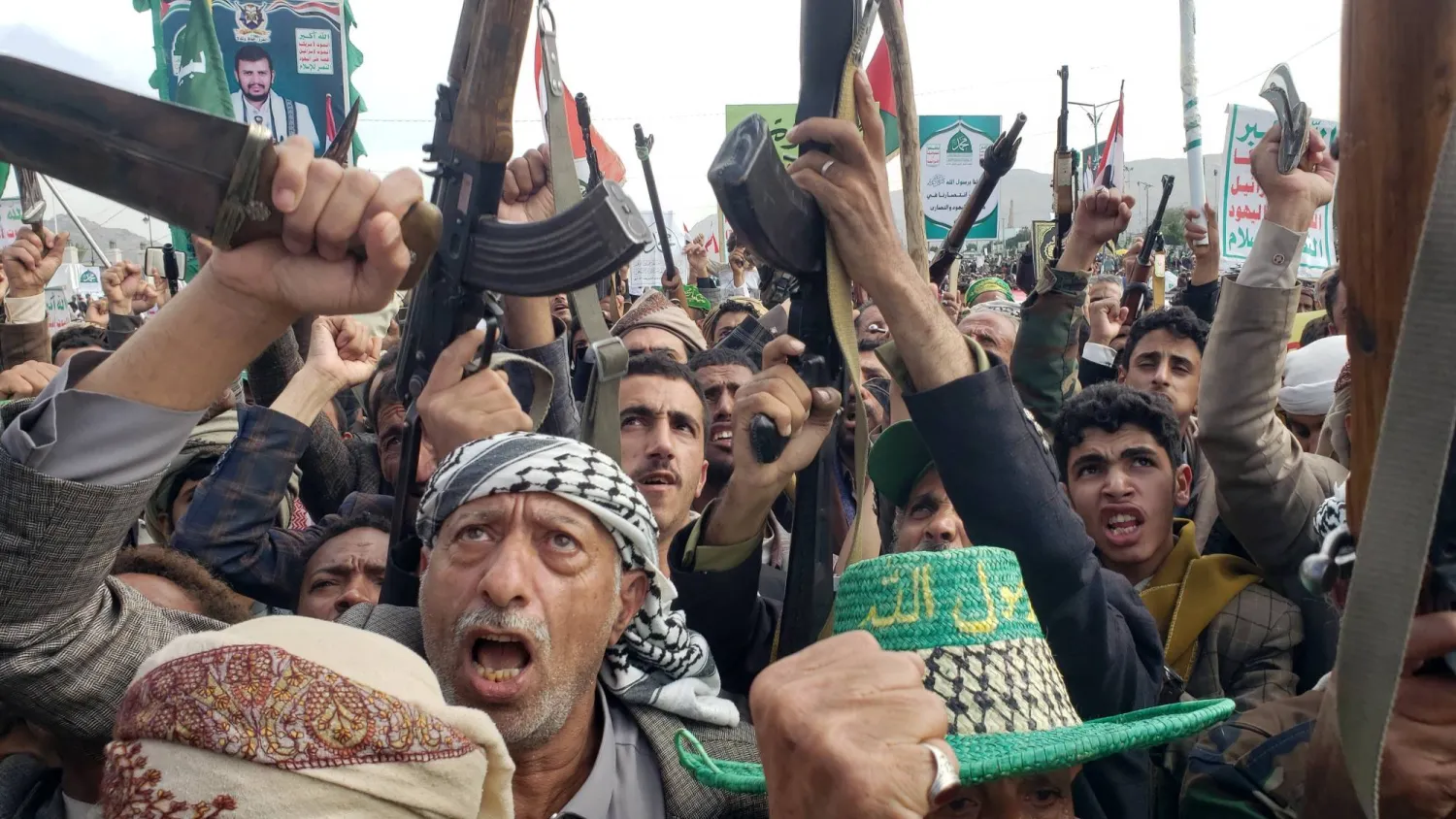Houthi supporters shout slogans during a protest against Israel in Sanaa, Yemen, 29 August 2025. EPA/YAHYA ARHAB