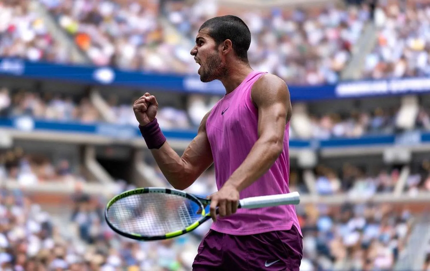 Carlos Alcaraz of Spain reacts while playing against Jiri Lehecka of the Czech Republic during their Men's Quarter-Final match on Day Ten at USTA Billie Jean King National Tennis Center on September 02, 2025 in New York City. (Getty Images/AFP)