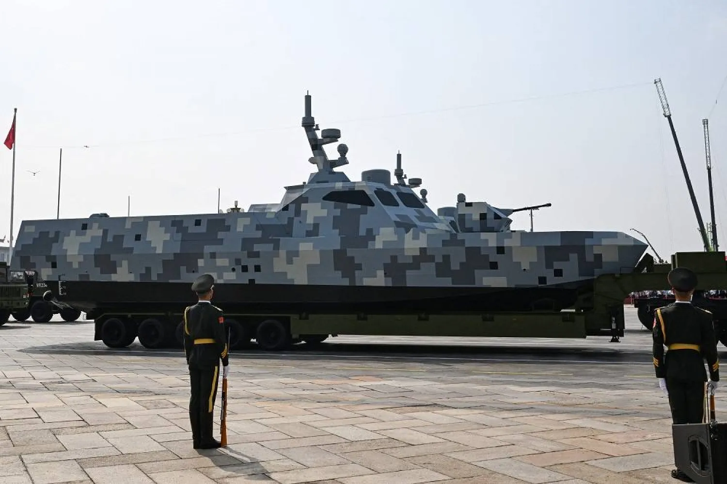 A drone boat is seen during a military parade marking the 80th anniversary of victory over Japan and the end of World War II, in Beijing's Tiananmen Square on September 3, 2025. (AFP)