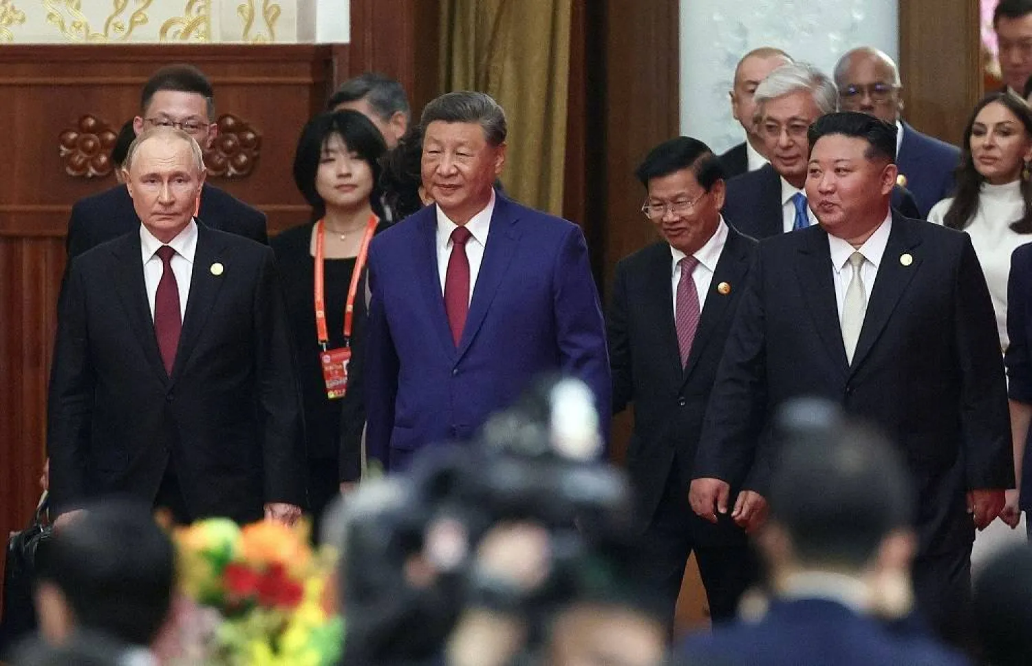 Russian President Vladimir Putin, Chinese President Xi Jinping and North Korean leader Kim Jong Un arrive to attend a reception marking the 80th anniversary of victory in the Chinese People's War of Resistance against Japanese Aggression and the end of World War Two, in Beijing, China, 03 September 2025. (EPA/Vladimir Smirnov/Sputnik/Kremlin Pool)