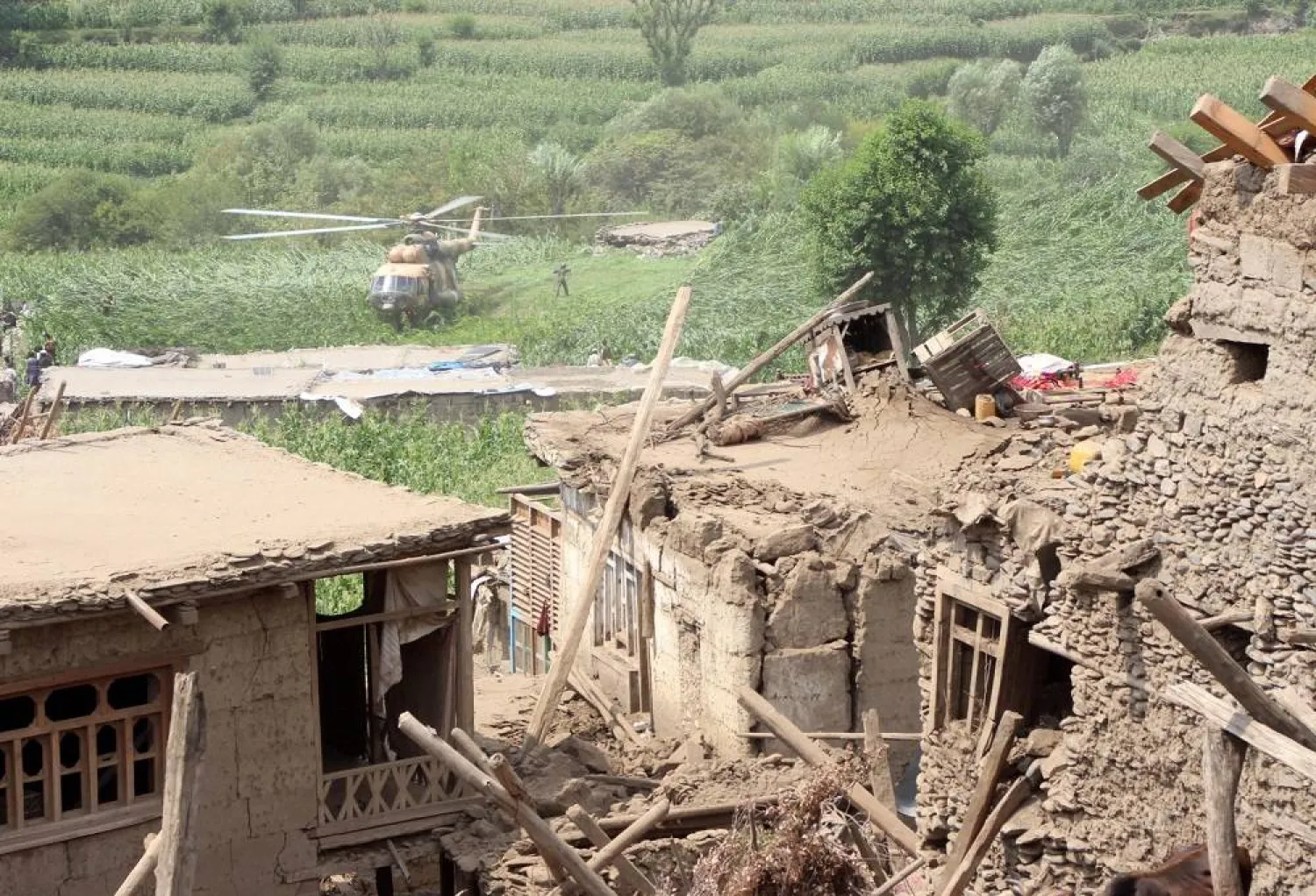A rescue helicopter takes off to airlifted injured persons to a hospital, after an earthquake in Kunar, Afghanistan, 02 September 2025 (issued 03 September 2025). (EPA)