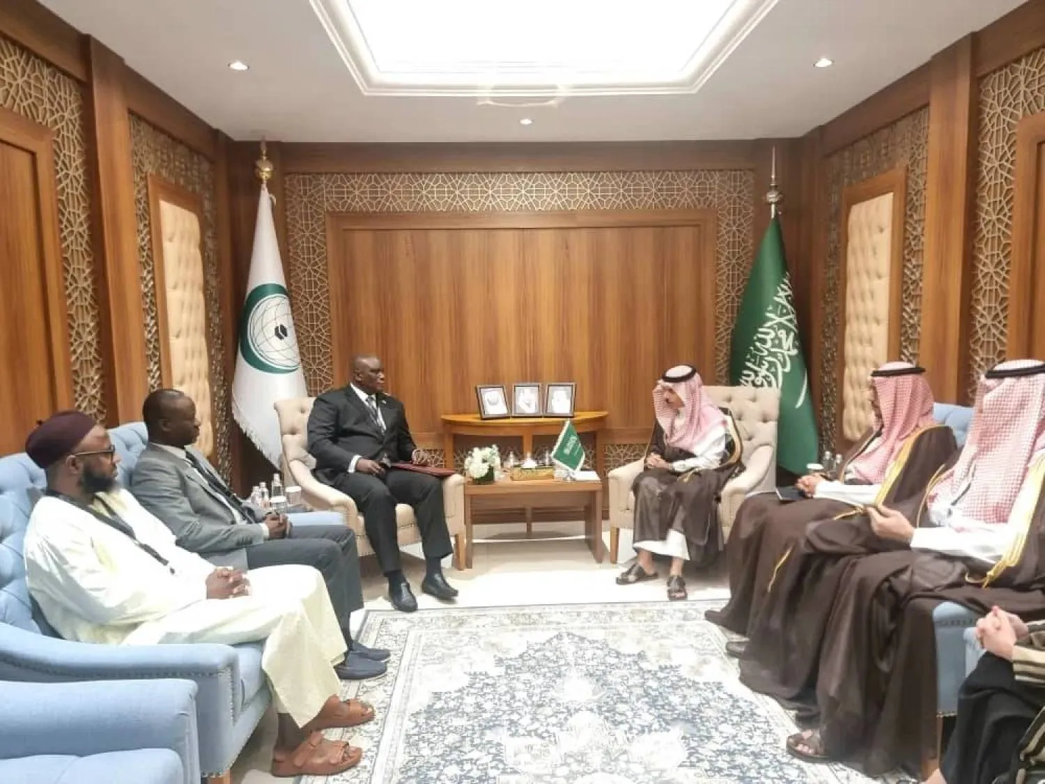 Saudi Foreign Minister Prince Faisal bin Farhan bin Abdullah and Minister of Foreign Affairs, International Cooperation and Gambians Abroad Sering Modou Njie meet in Jeddah last week. (Gambian Foreign Ministry) 