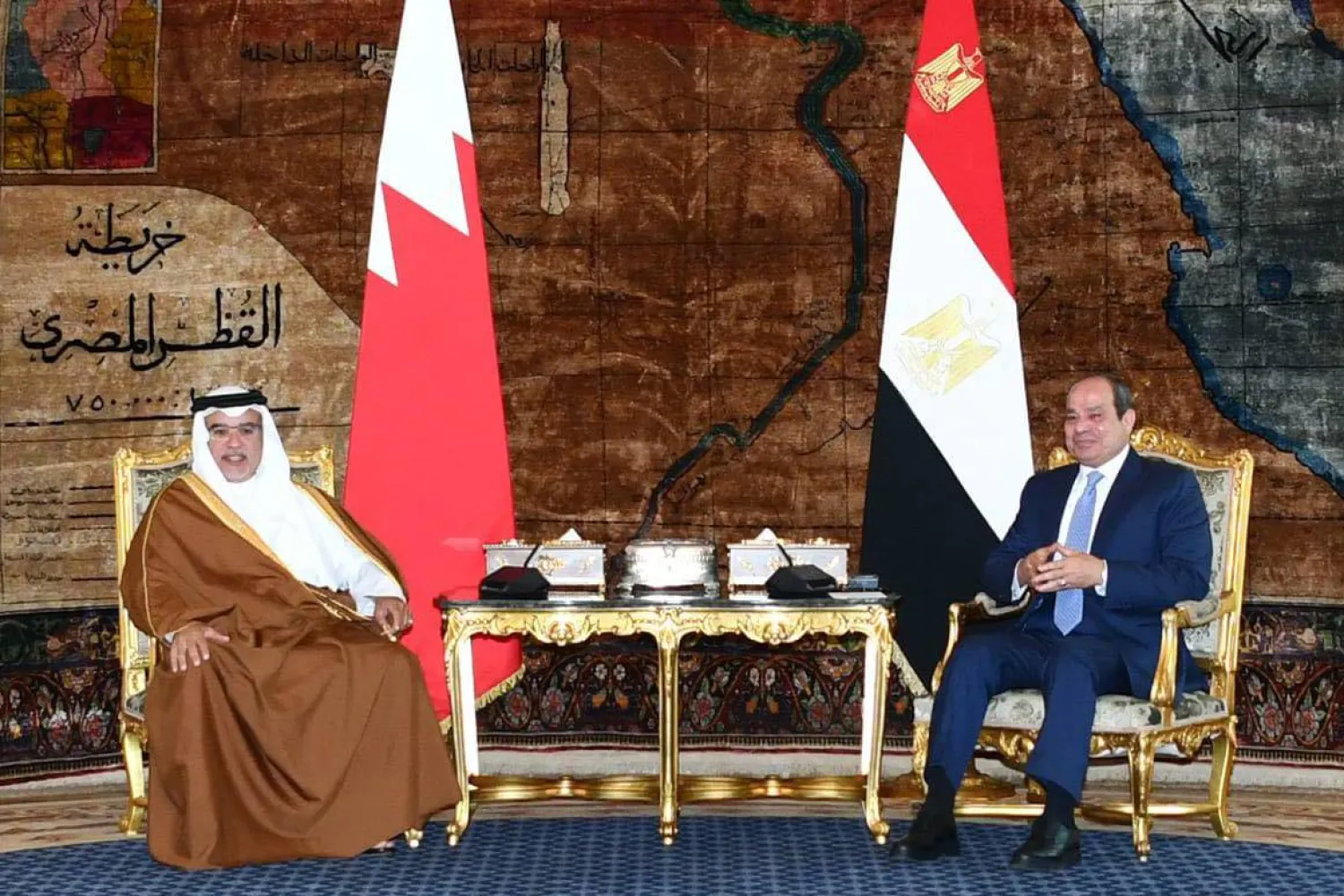 03 September 2025, Egypt, Cairo: Egyptian President Abdel Fattah al-Sisi receives the Crown Prince and Prime Minister of the Kingdom of Bahrain Prince Salman bin Hamad Al Khalifa in Cairo. (Egyptian President Office) 