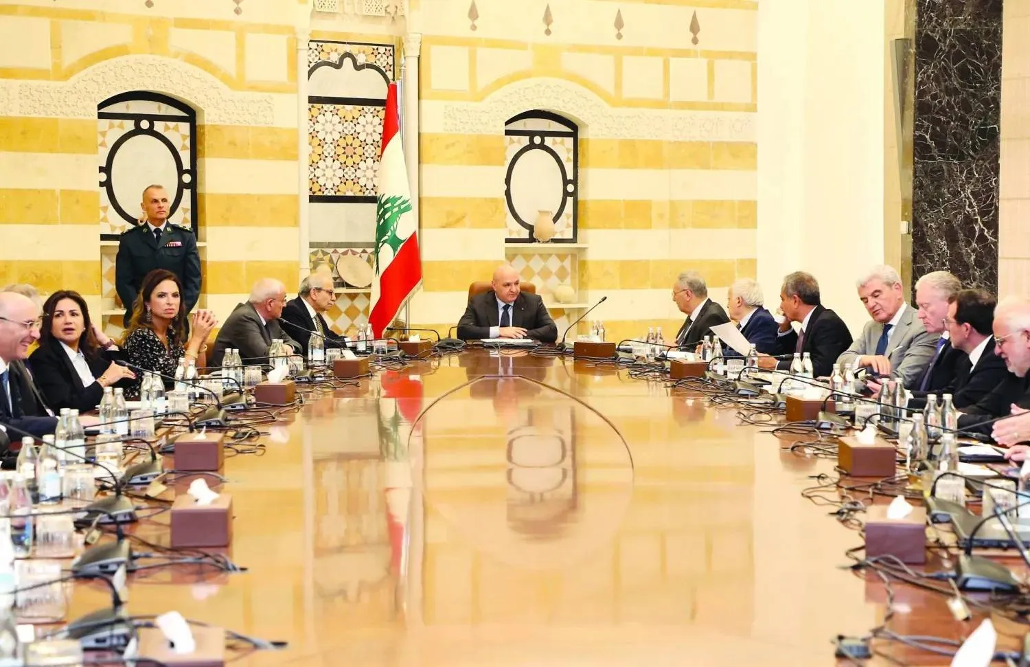 President Joseph Aoun chairs a cabinet meeting at the Baabda presidential palace. (AP file)
