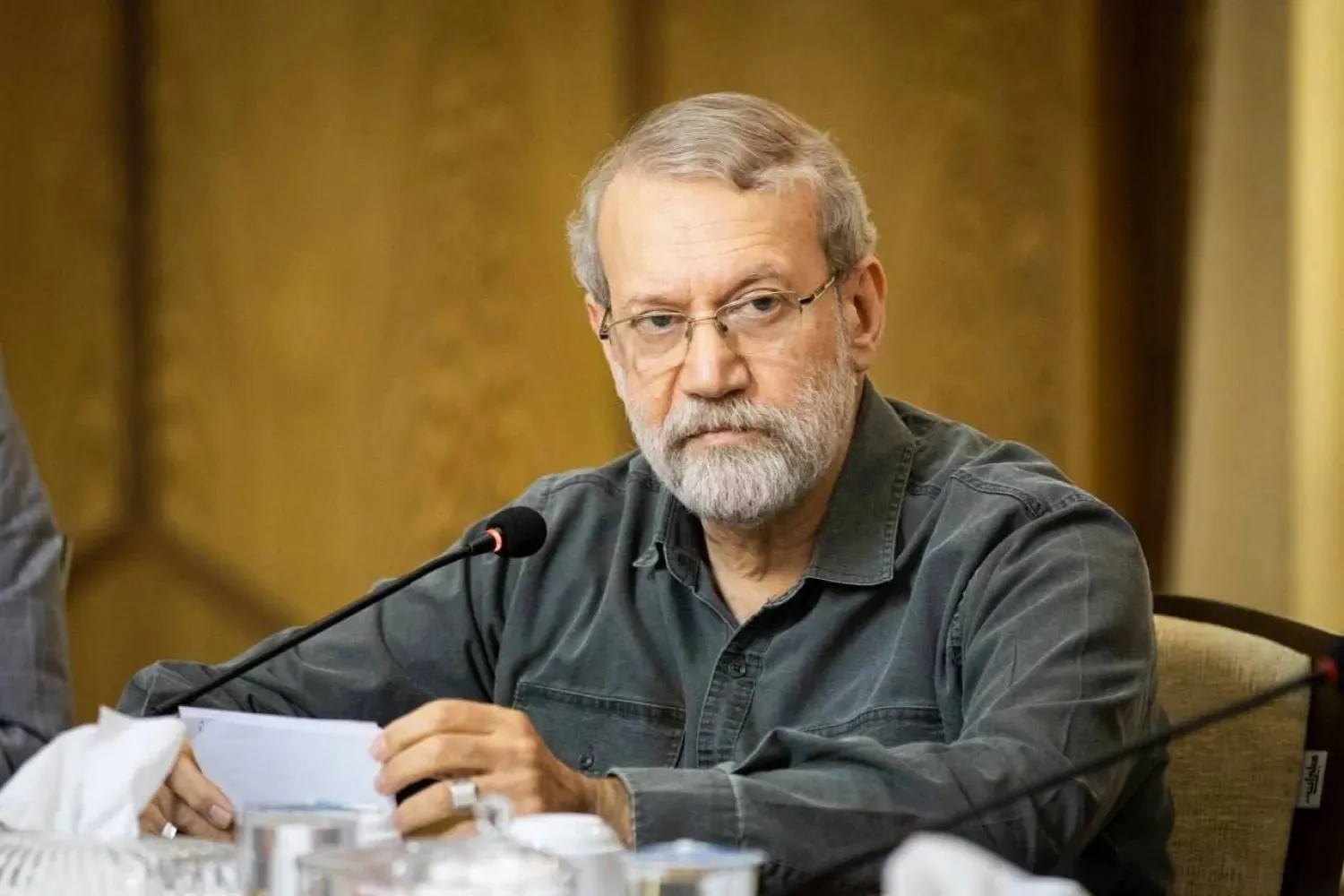 Photo released by Larijani's website from his meeting with Iranian media representatives on Tuesday 