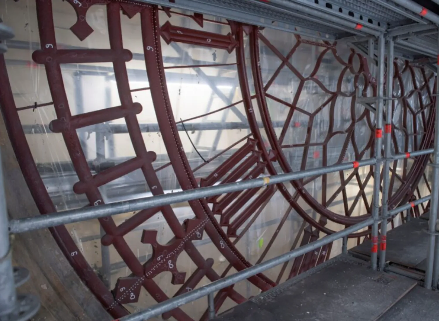 A view of Big Ben clock's dial frame with numbers, with no glass and before being stripped on the Elizabeth Tower at Westminster Palace in London, Britain in this undated handout photo. UK Parliament/Mark Duffy/Handout via REUTERS 