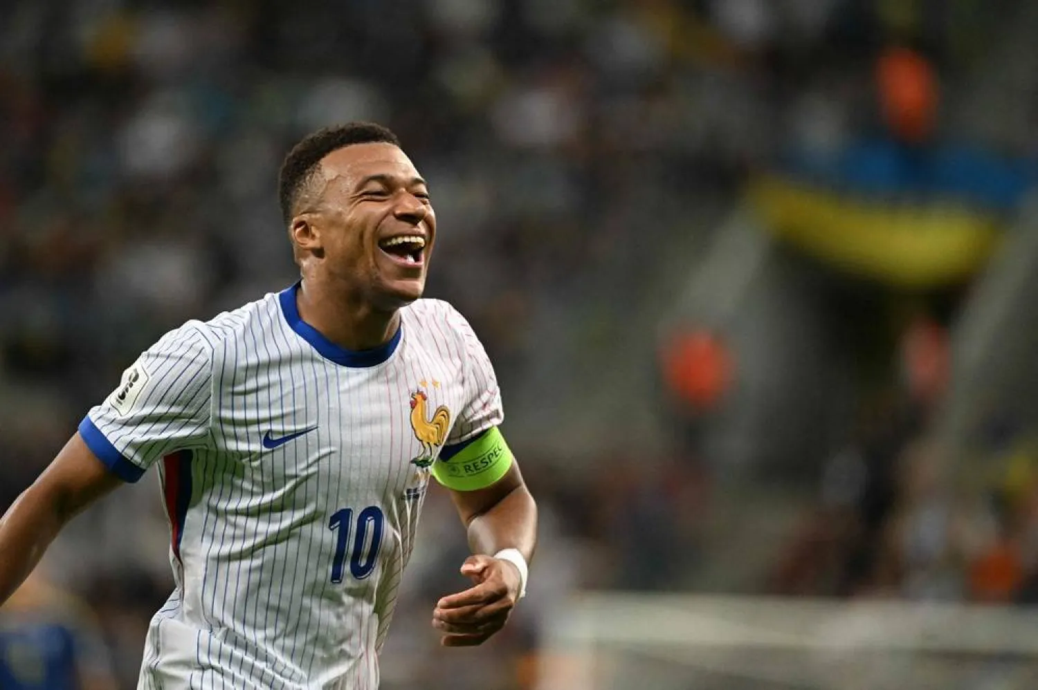  France's forward #10 Kylian Mbappe celebrates his 0-2 during the 2026 World Cup qualifiers Europe zone group D football match between Ukraine and France, on September 5, 2025 in Wroclaw, Poland. (AFP) 
