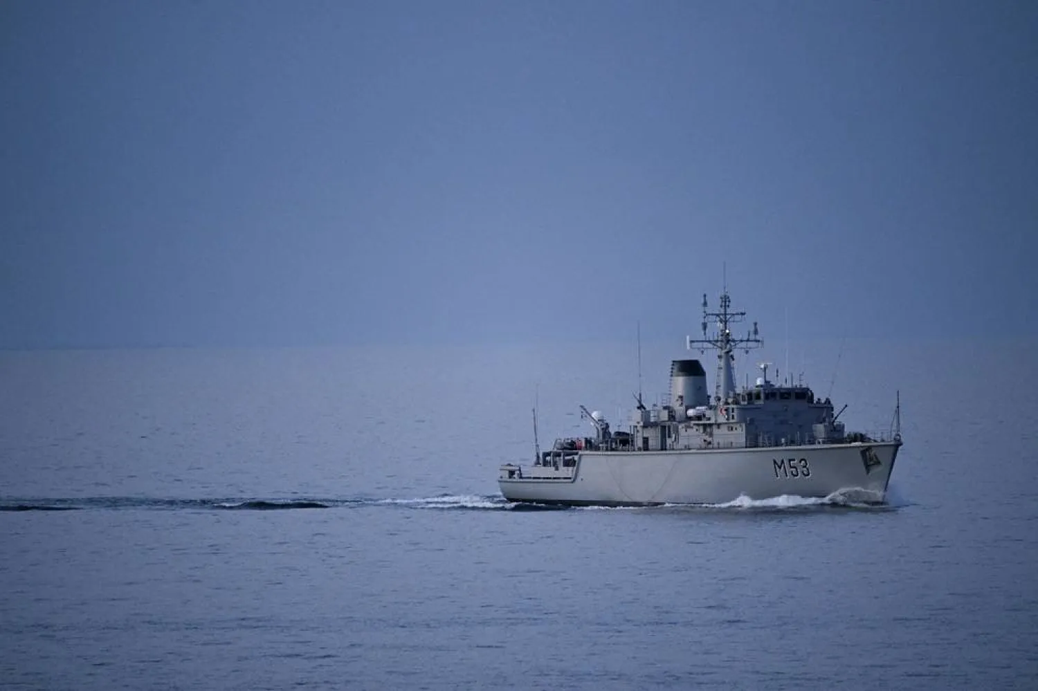 Lithuanian's minhunter Skalvis (M53) moves through the water, as seen from the German Navy supply tender Donau, during the multinational naval maneuver Northern Coasts, part of the Quadriga 2025 exercise led by the Bundeswehr and NATO partners to strengthen defense readiness under realistic conditions in the Baltic Sea, off the coast of Kiel, Germany September 2, 2025. (Reuters)