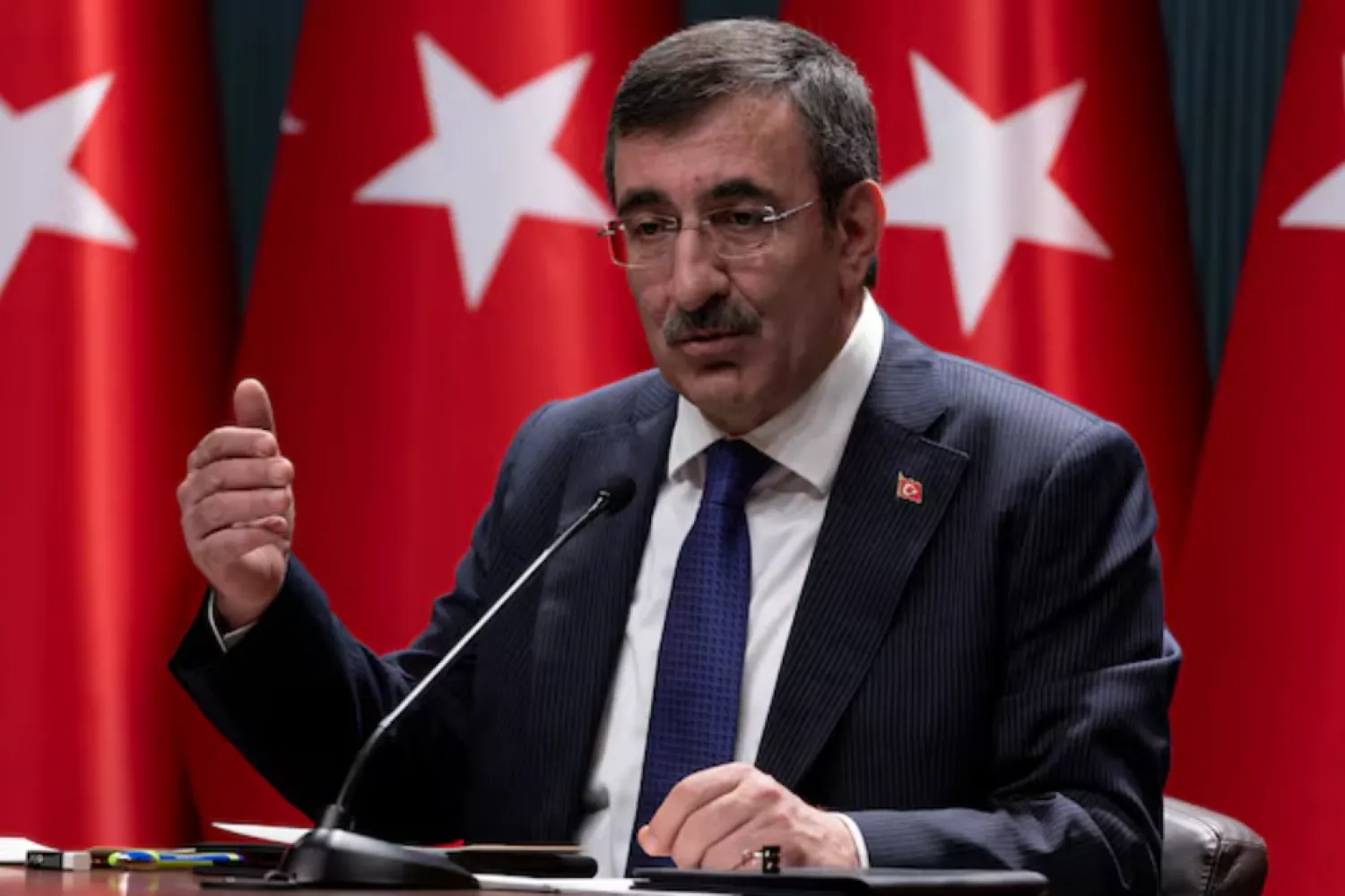 Türkiye's Vice President Cevdet Yilmaz speaks during a press conference in Ankara, May 13, 2024. REUTERS/Umit Bektas/File Photo 