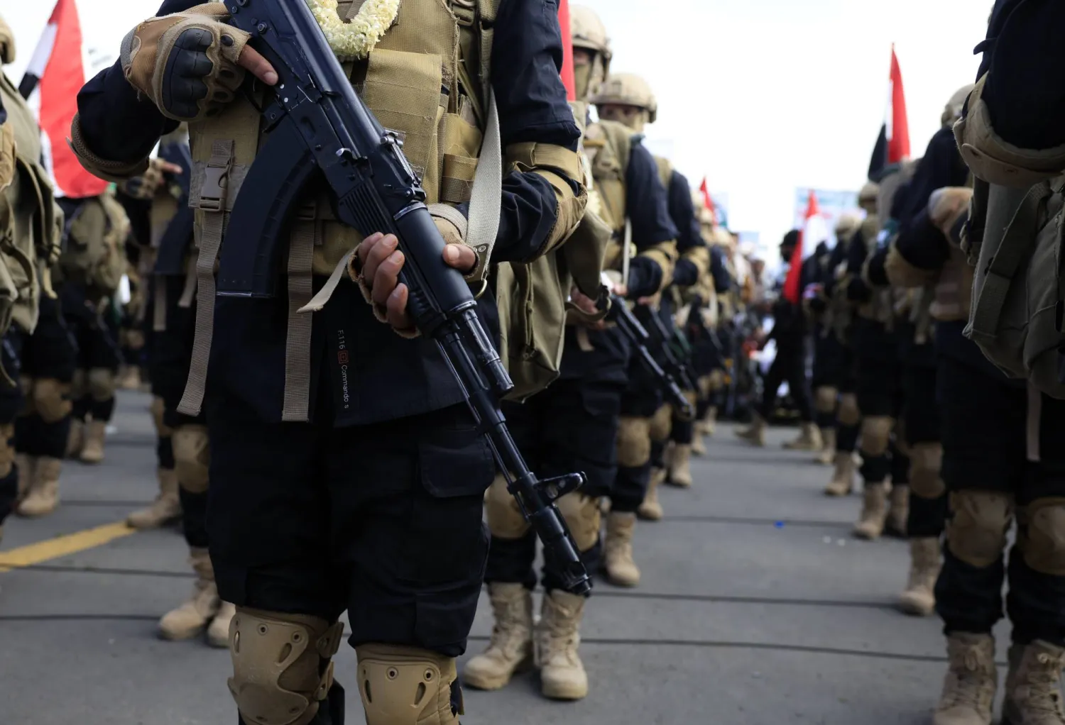 Houthi fighters participate in a protest against Israel in Sanaa, Yemen, 29 August 2025. EPA/YAHYA ARHAB