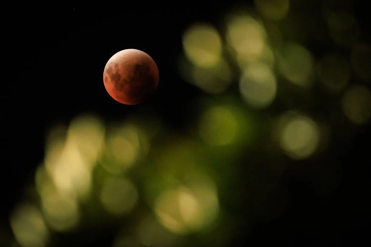 وعلى عكس كسوف الشمس كان من الآمن رؤية القمر الدموي مباشرةً لأن ضوء القمر المنعكس ليس بنفس السطوع (أ.ف.ب)