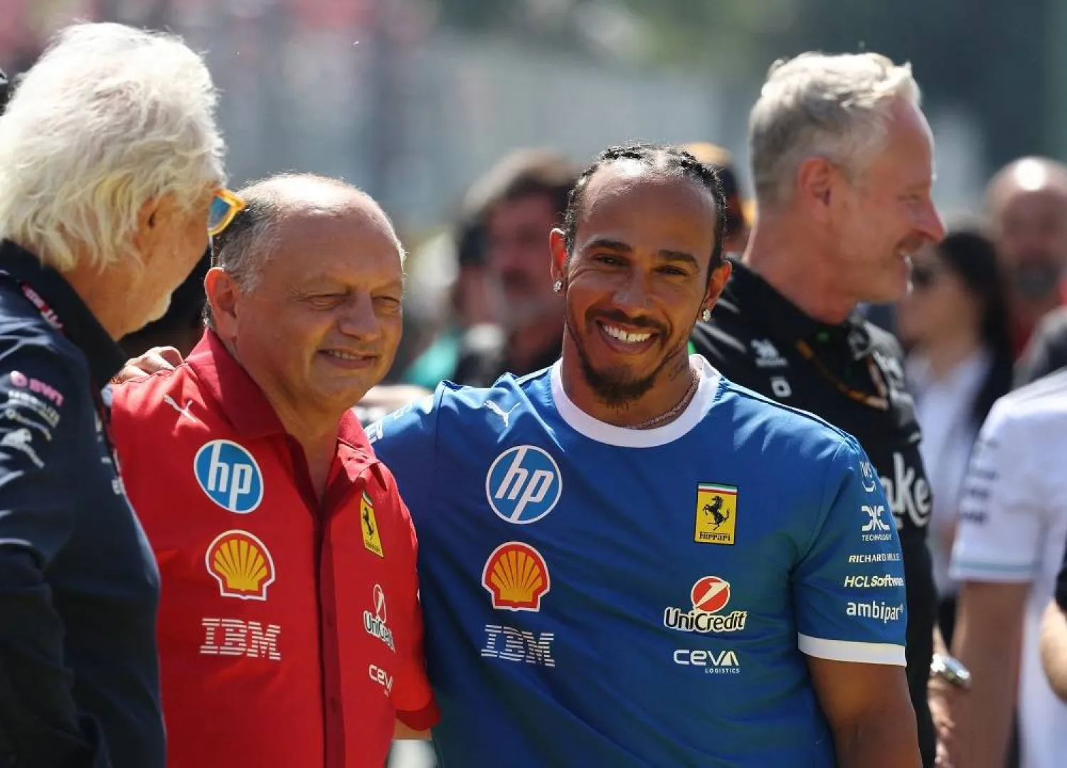 Formula One F1 - Italian Grand Prix - Autodromo Nazionale Monza, Monza, Italy - September 7, 2025 Ferrari's Lewis Hamilton and Ferrari team principal Frederic Vasseur before the match. (Reuters)