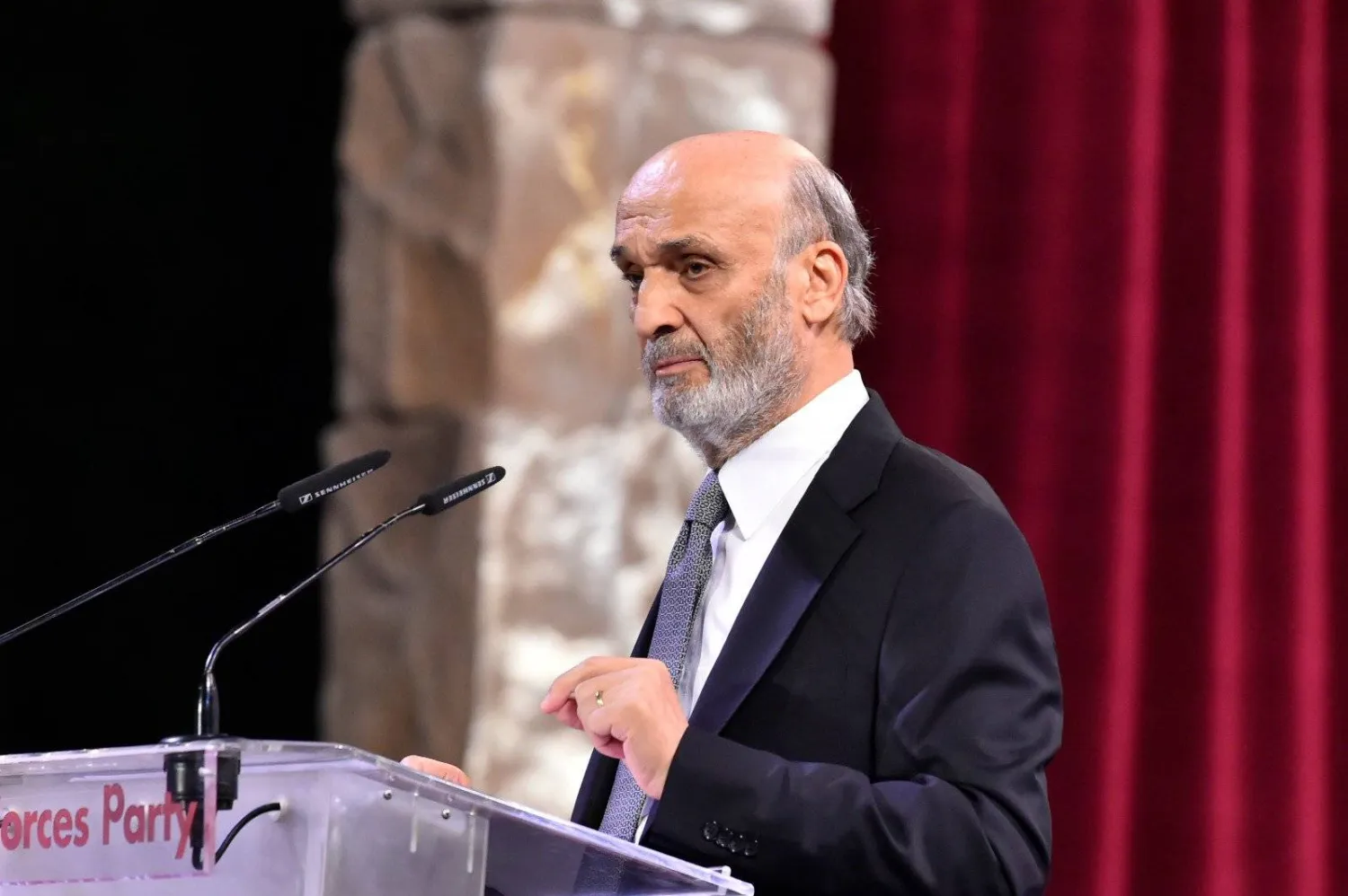 رئيس حزب «القوات اللبنانية» سمير جعجع في مناسبة إحياء «ذكرى شهداء» القوات اللبنانية (القوات اللبنانية)