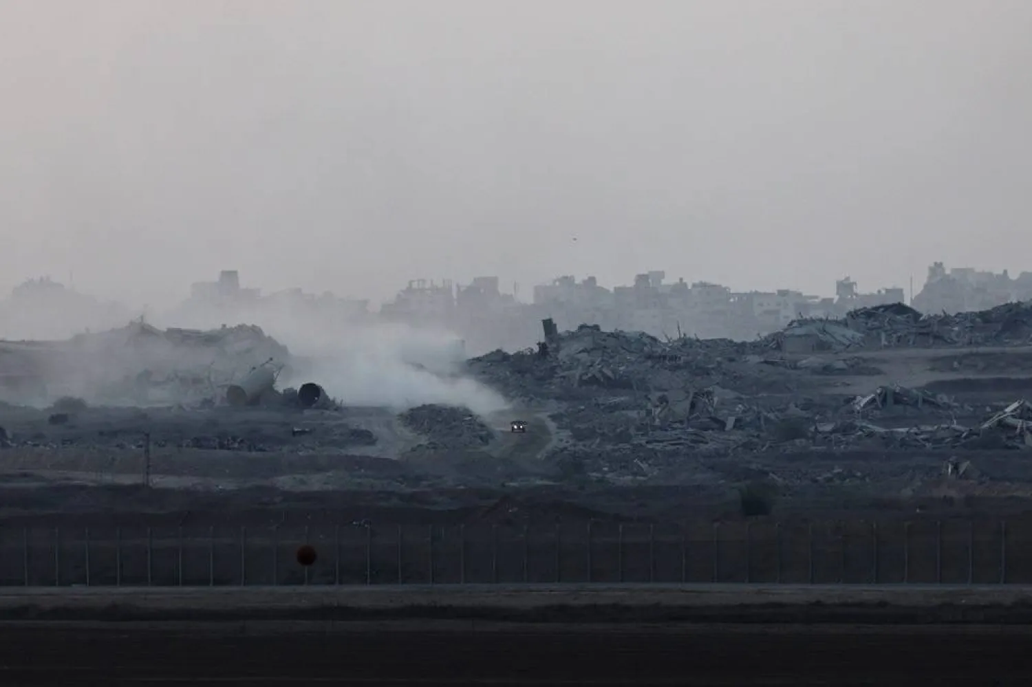 An Israeli vehicle patrols along the northern side of the Gaza border, as seen from an undisclosed location along the Israeli side of the border, 08 September 2025. (EPA)