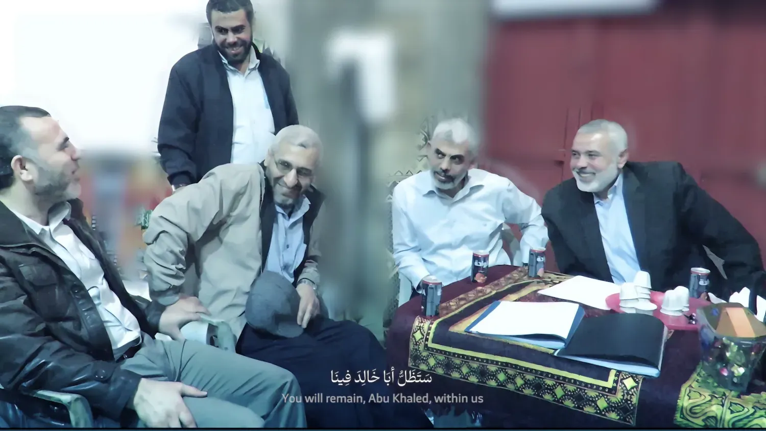 Hamas liderleri İsmail Heniyye, Yahya Sinvar, Muhammed Dayf ve Muhammed Sinvar'ı gösteren bir fotoğraf (Kassam Tugayları tarafından yayınlanan bir videodan alınan ekran görüntüsü)