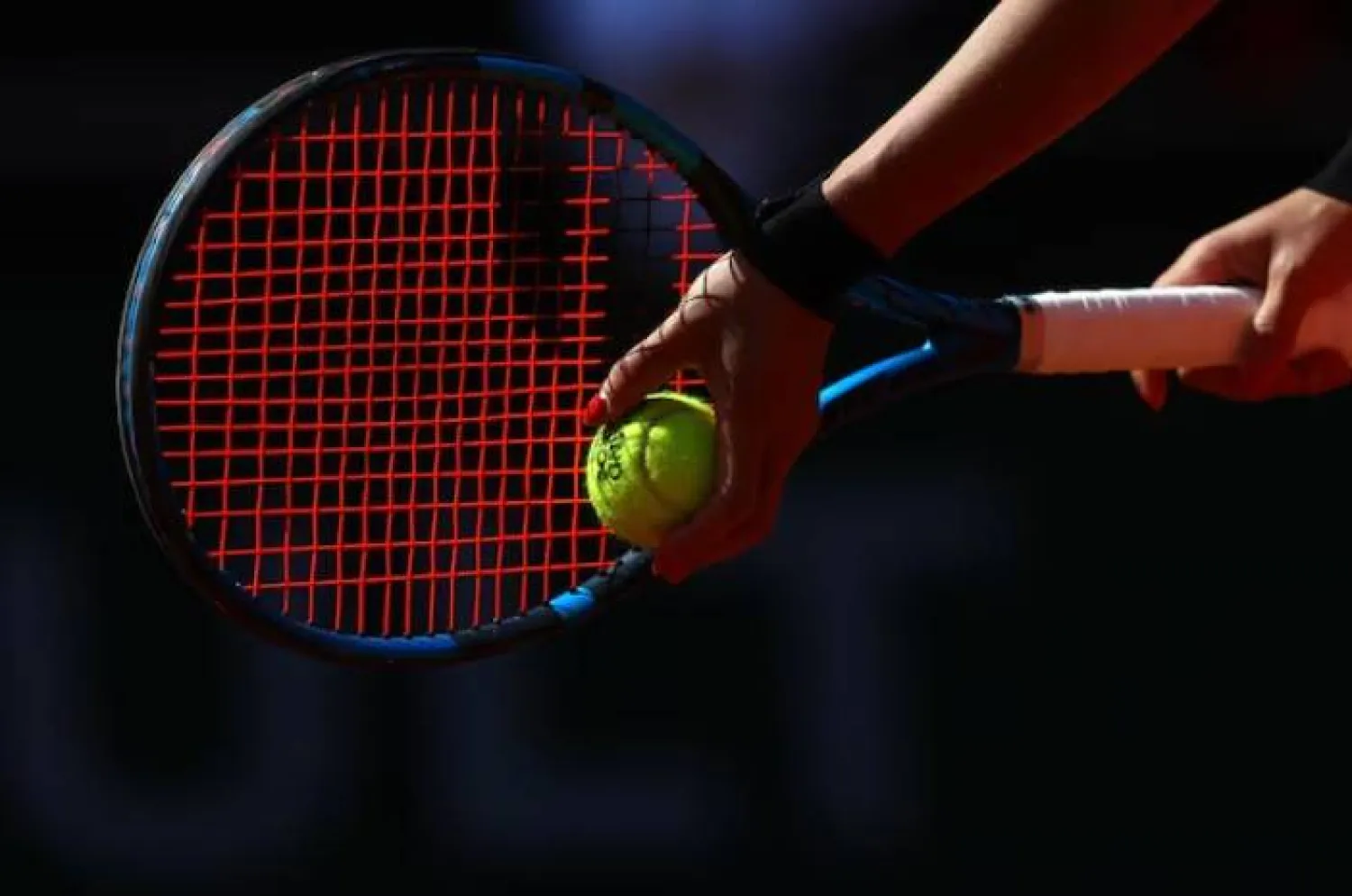 General view of a tennis racquet in Paris, France, May 29, 2023. REUTERS/Kai Pfaffenbach/File photo