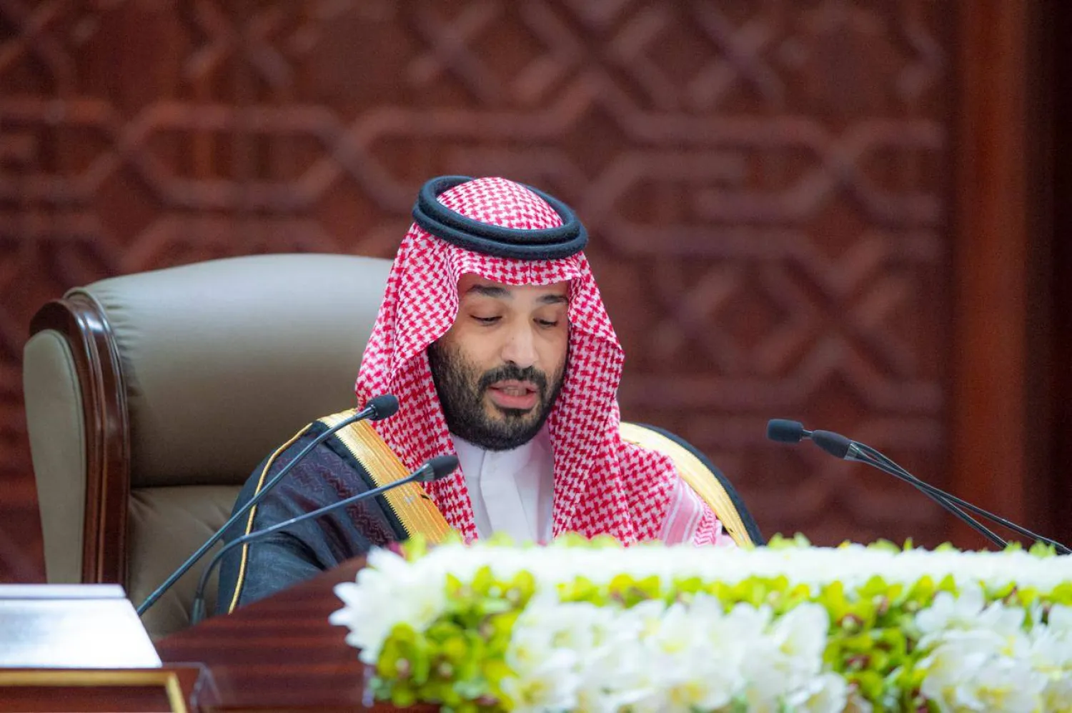الأمير محمد بن سلمان ولي العهد السعودي لدى إلقائه الخطاب الملكي السنوي بمجلس الشورى (واس)