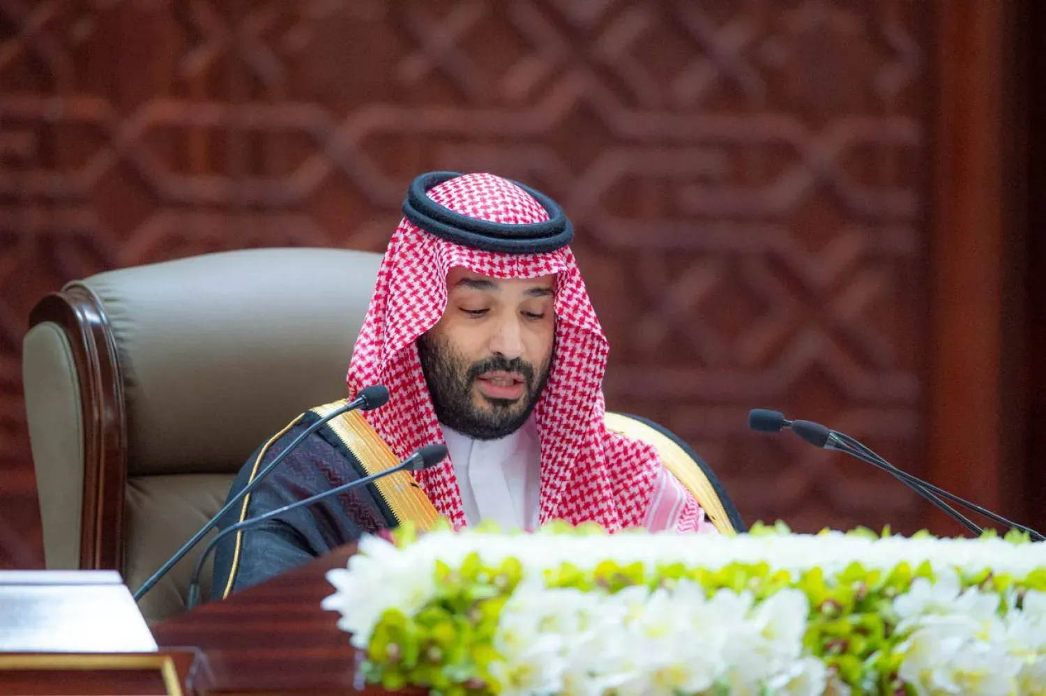 Suudi Arabistan Veliaht Prensi Muhammed bin Selman, Şura Konseyi'nde yıllık kraliyet konuşmasını yaparken (SPA)