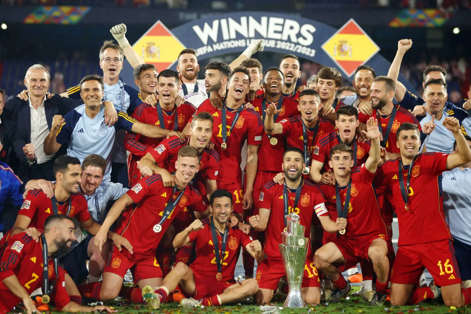 فازت إسبانيا بجميع مبارياتها السبع  في طريقها للفوز بدوري الأمم الأوروبية عام 2023 (غيتي)