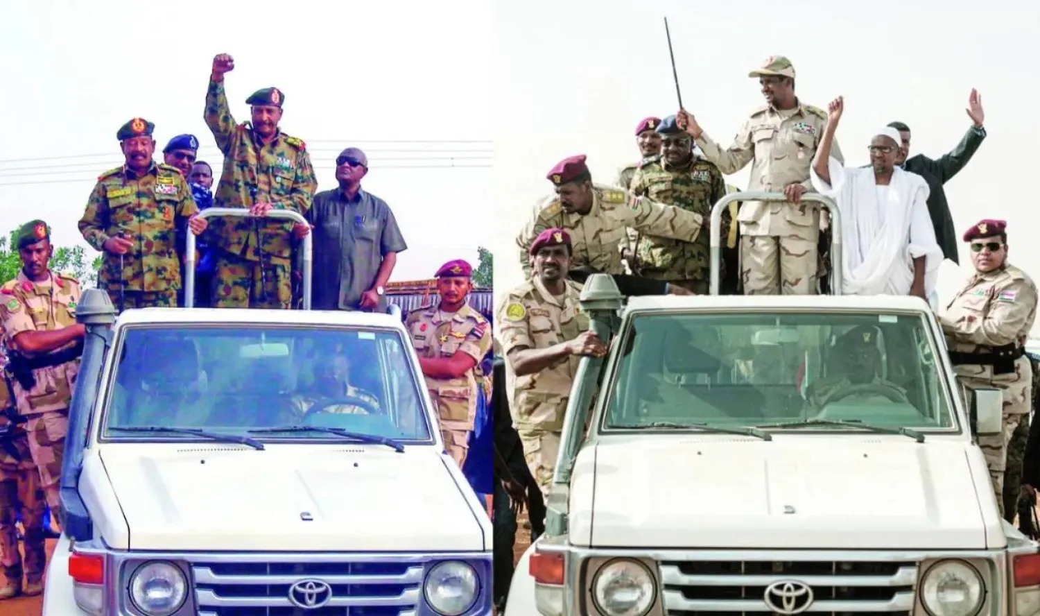 The leaders of the army, Abdel Fattah al-Burhan (left), and the Rapid Support Forces, Mohamed Hamdan Dagalo (Hemedti), in April 2023. AFP file photo