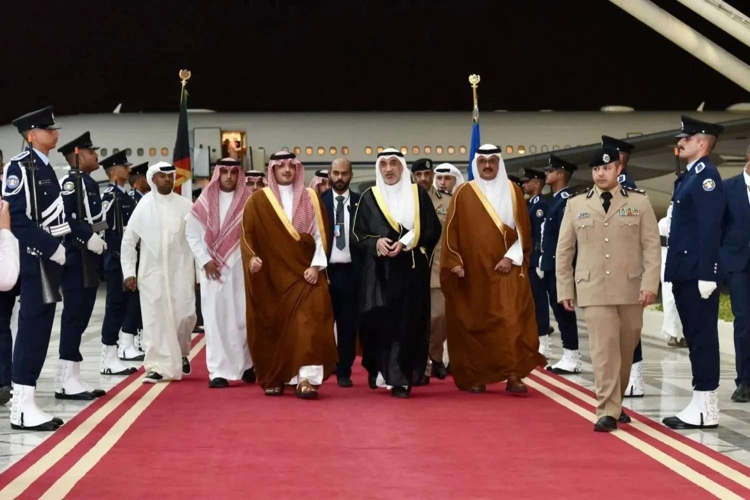Saudi Interior Minister Prince Abdulaziz bin Saud bin Naif bin Abdulaziz upon his arrival in Kuwait. (KUNA)