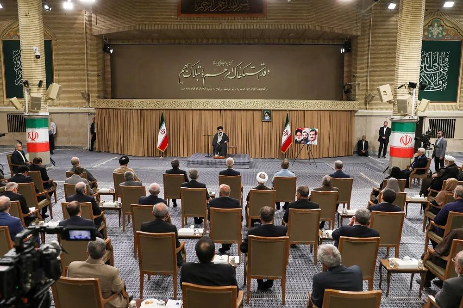 A handout picture provided by the office of Iran's Supreme Leader Ali Khamenei shows him speaking during a meeting with the cabinet members in Tehran on September 7, 2025. (Handout / KHAMENEI.IR / AFP)